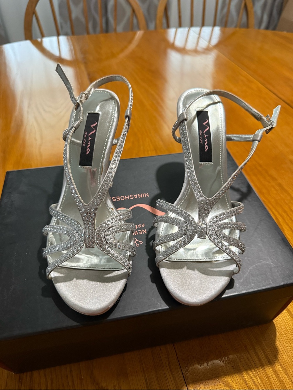 Nina Silver Rhinestone Strappy Heels